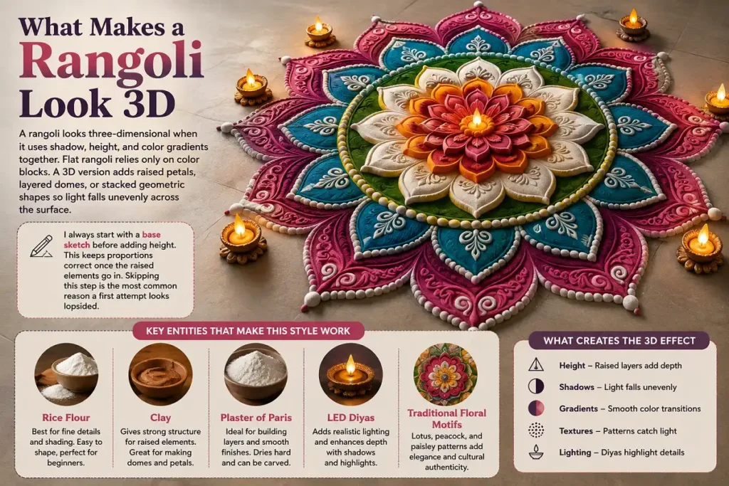 What Makes a Rangoli Look 3D