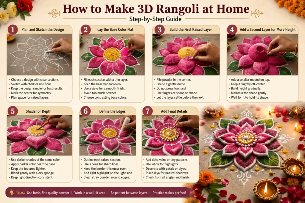 How to make 3D rangoli at home in 7 easy steps