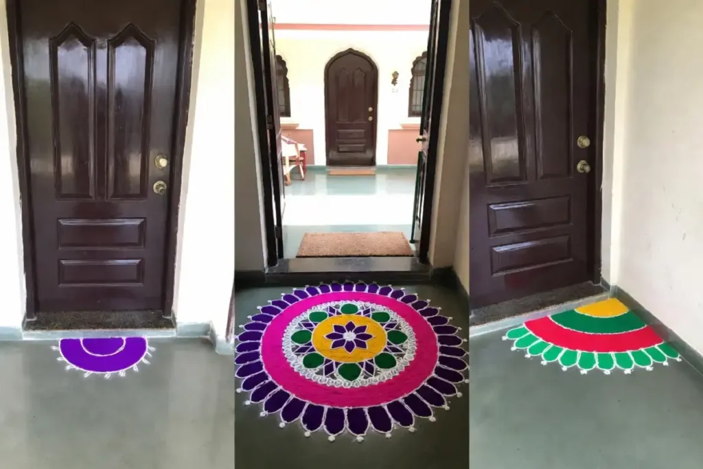 Sizing classic rangoli patterns for home entrance for narrow, wide, and corner doorways