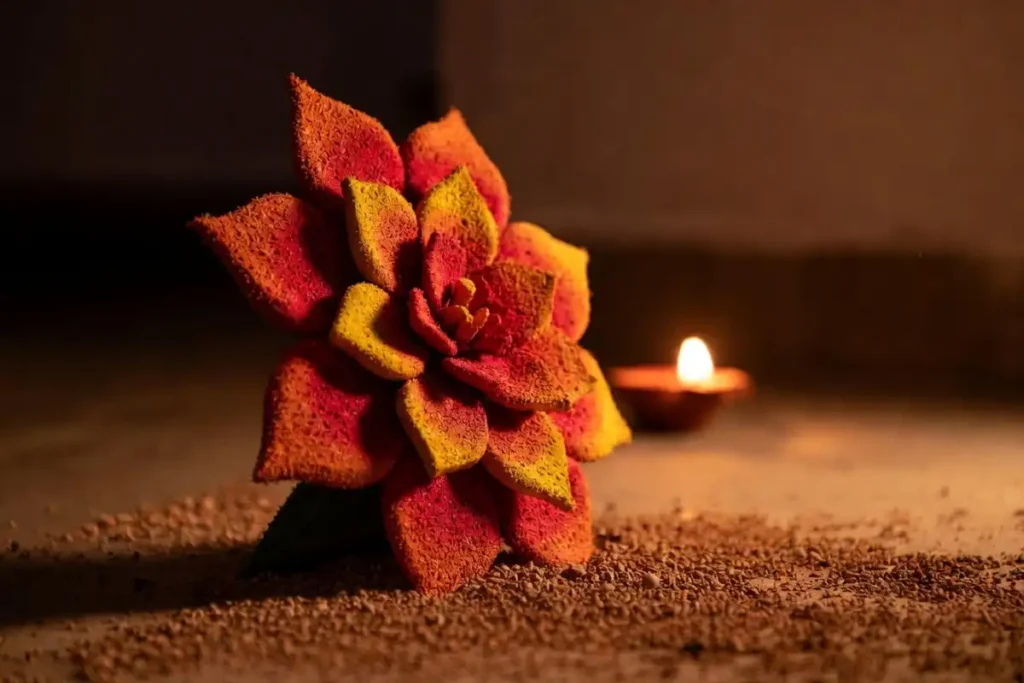 Cocopeat used to build a tall raised flower, one of the best materials for 3D rangoli