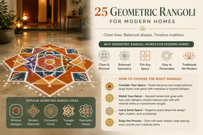 geometric rangoli for modern homes blending traditional Indian floor art with modern home decor.