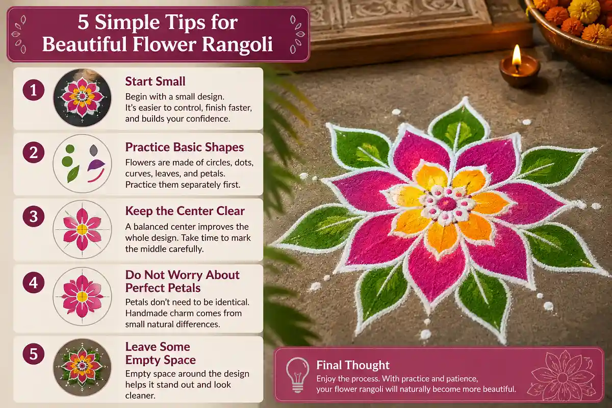 Five simple tips for beautiful flower rangoli