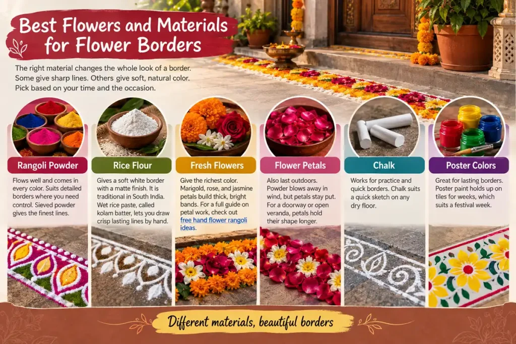 Best flowers and materials for beautiful rangoli flower borders