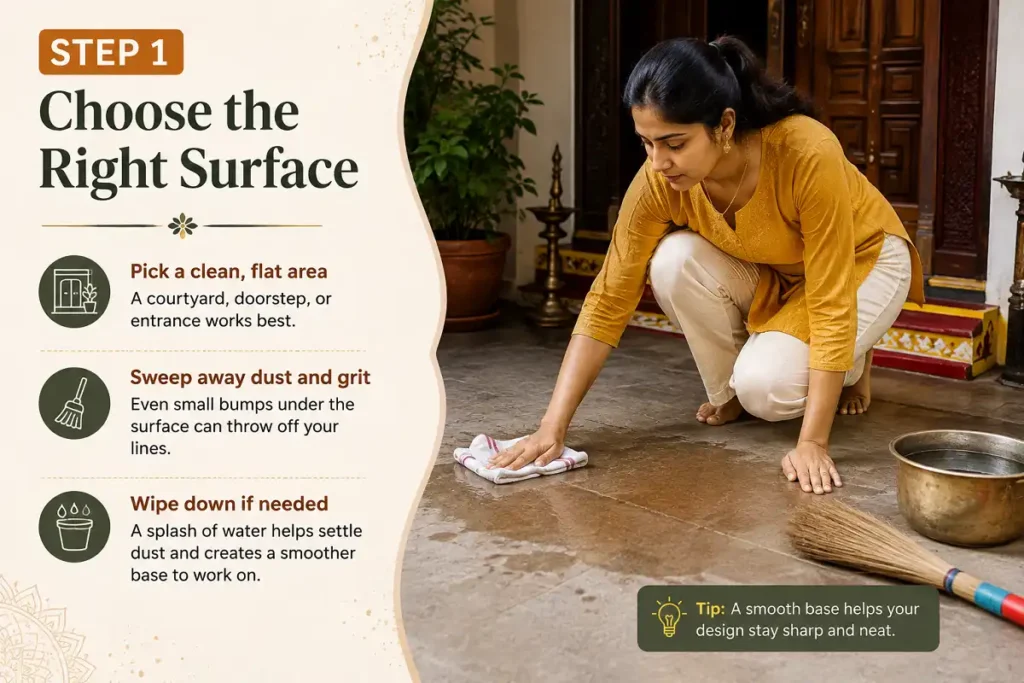 Choosing the right surface for a rangoli design