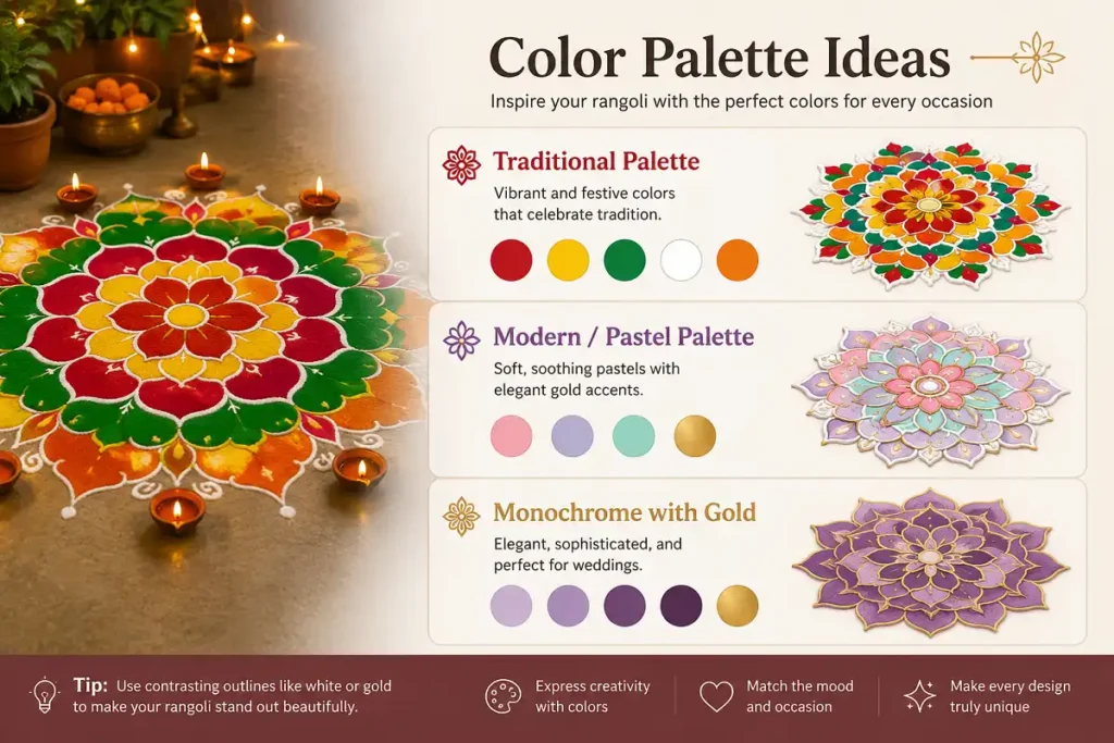 Color palette ideas for beautiful rangoli designs