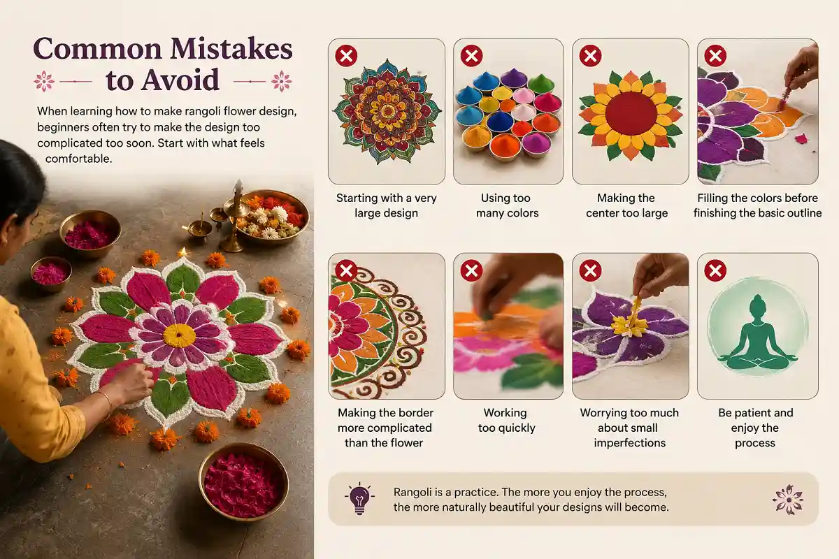 Common mistakes to avoid when making rangoli flower designs