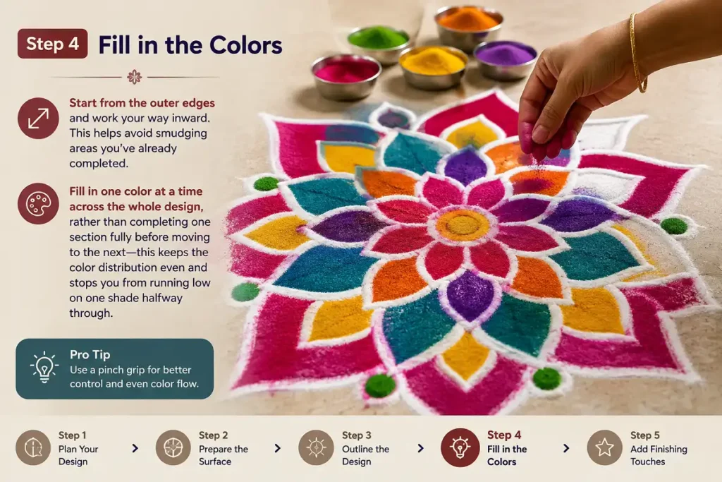 Fill in the colors for a rangoli design