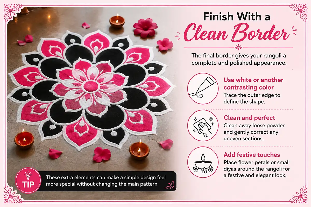 Finish rangoli with a clean border