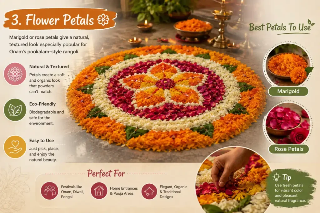 Flower petals for natural and organic rangoli designs