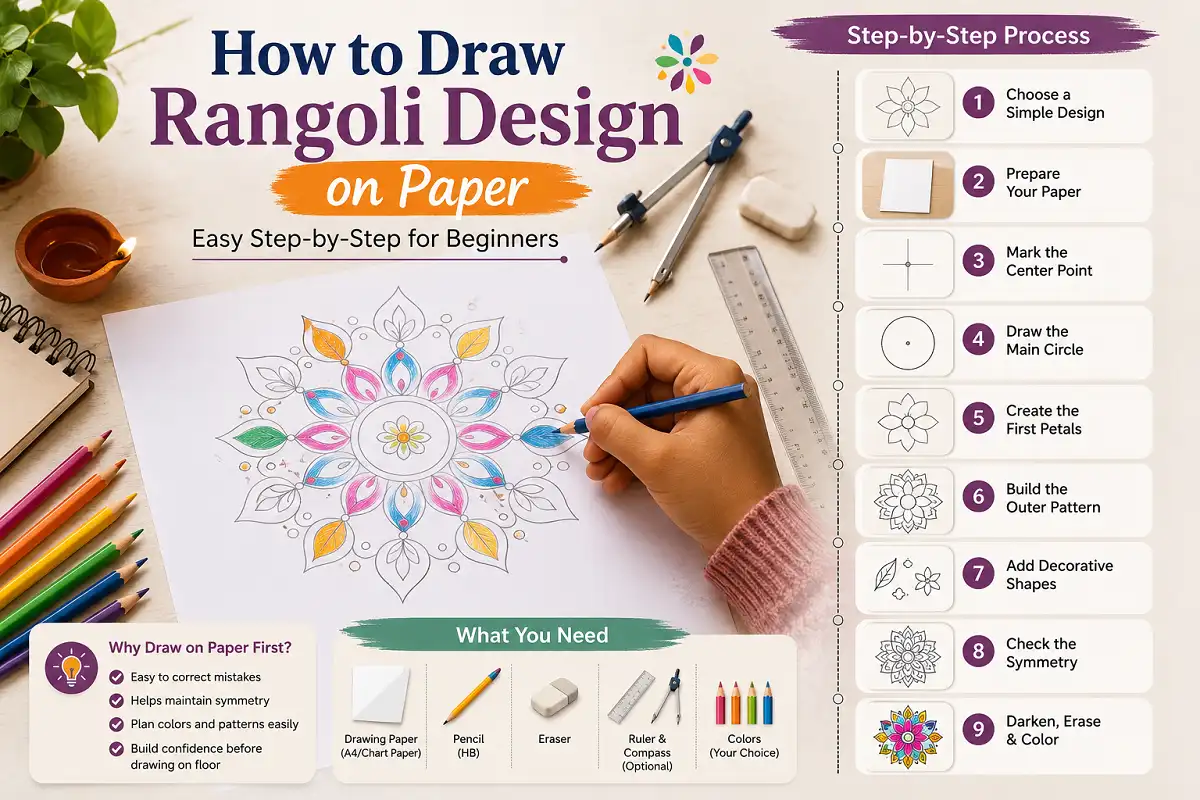 How to Draw Rangoli Design on Paper