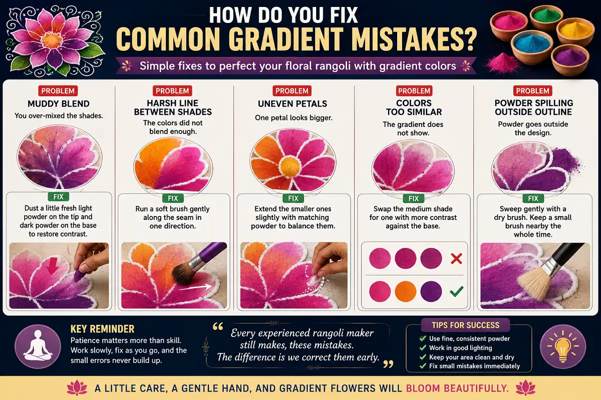 Common gradient rangoli mistakes and simple ways to fix them