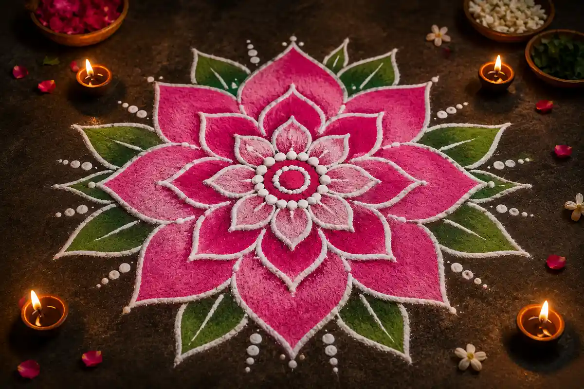 Layered lotus flower rangoli design