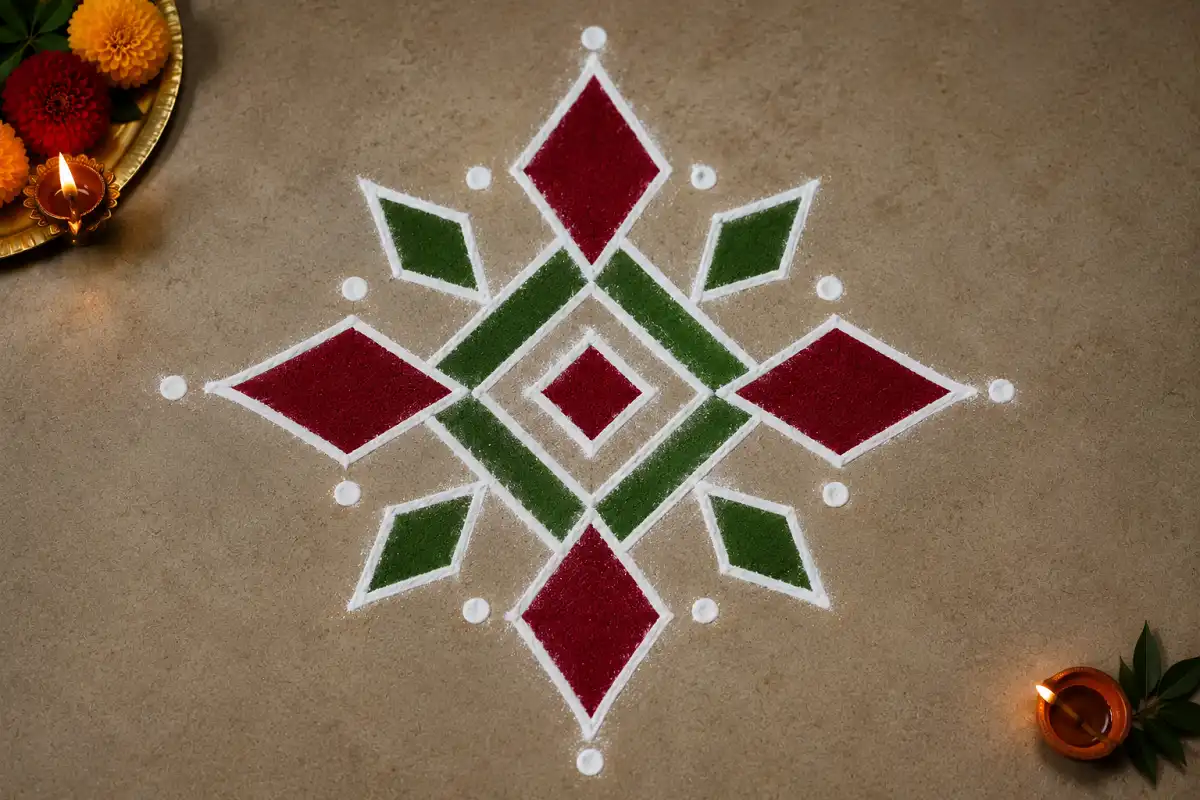 Simple minimalist geometric Rangoli with diamond shapes