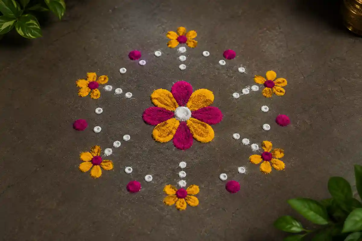 Simple flower and dot rangoli design