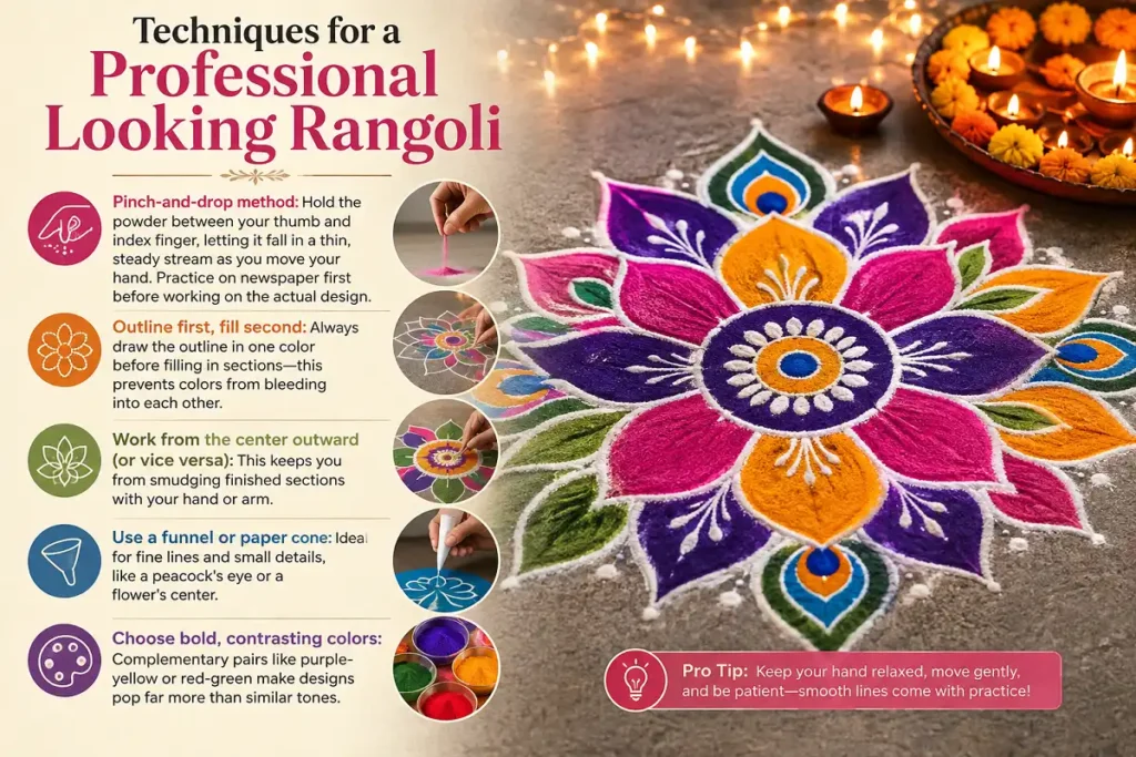 Techniques for a professional looking rangoli