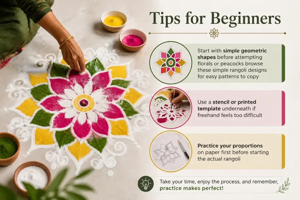 Tips for beginners to create simple rangoli designs