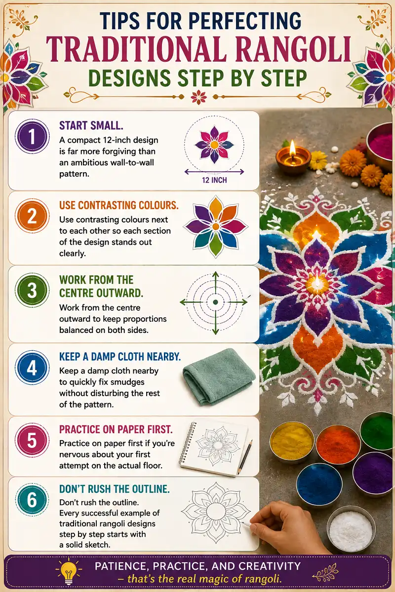 Perfect Rangoli Tips: Start Small, Use Contrast, and Build From the Centre