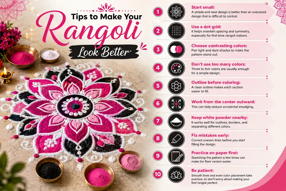 Tips to make a neat colorful rangoli