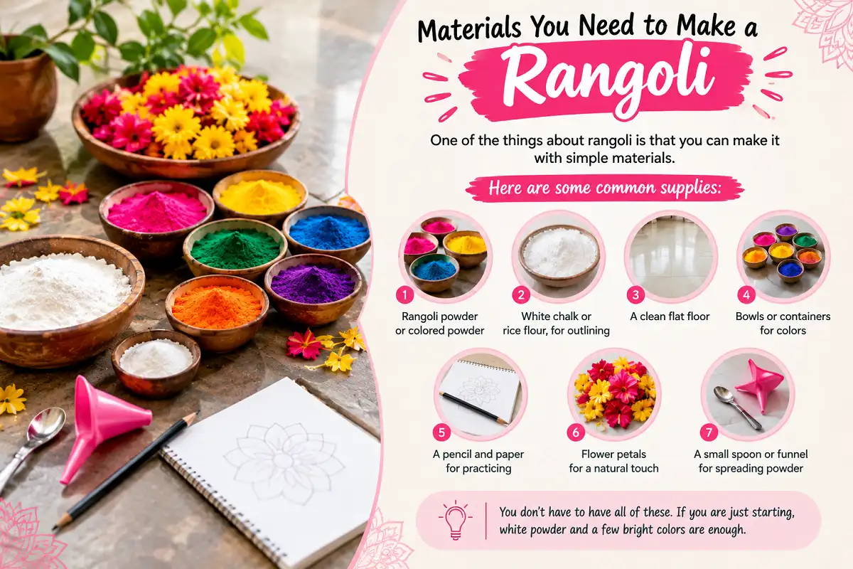 Materials you need to make a rangoli