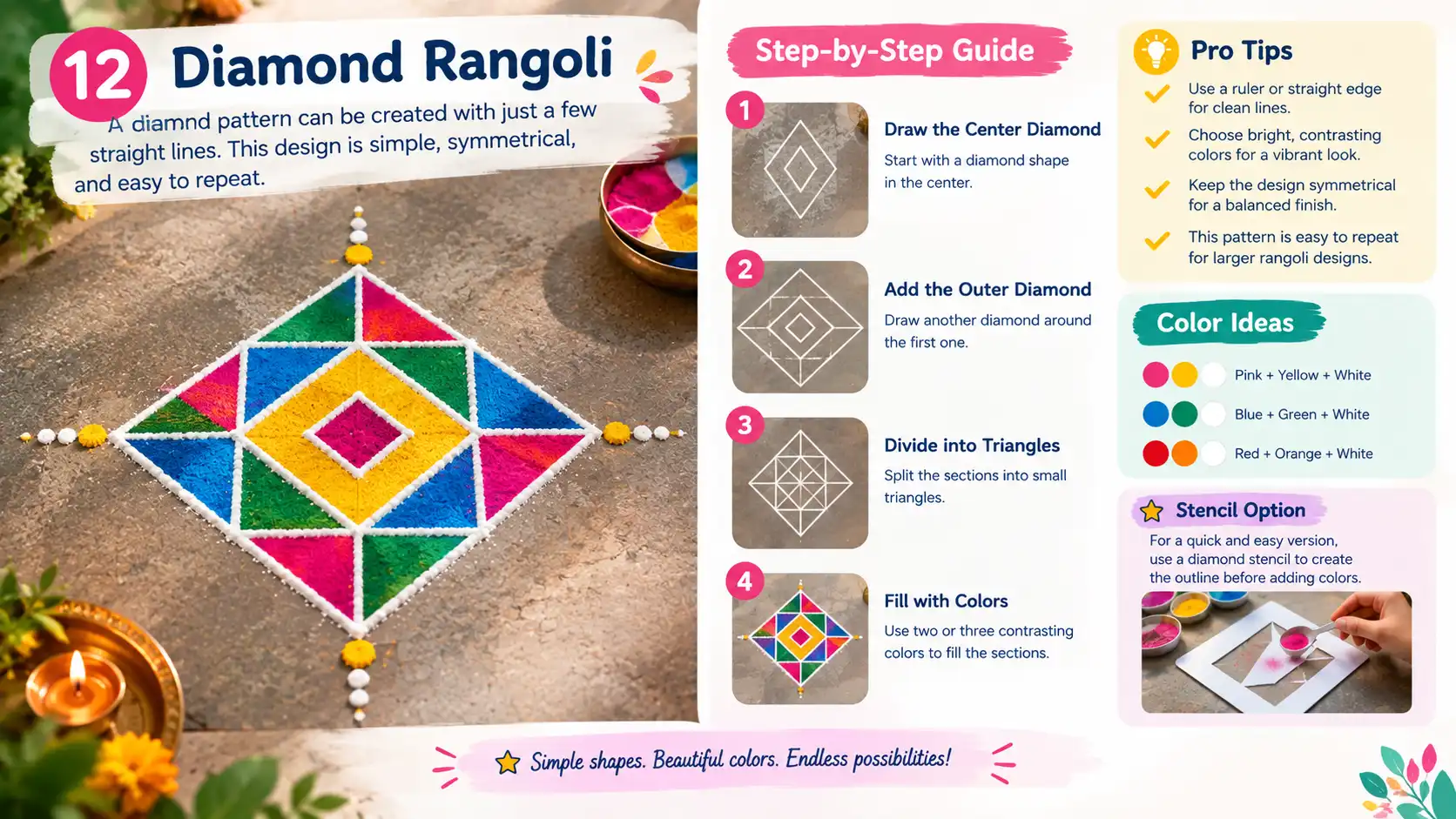 Colorful diamond rangoli