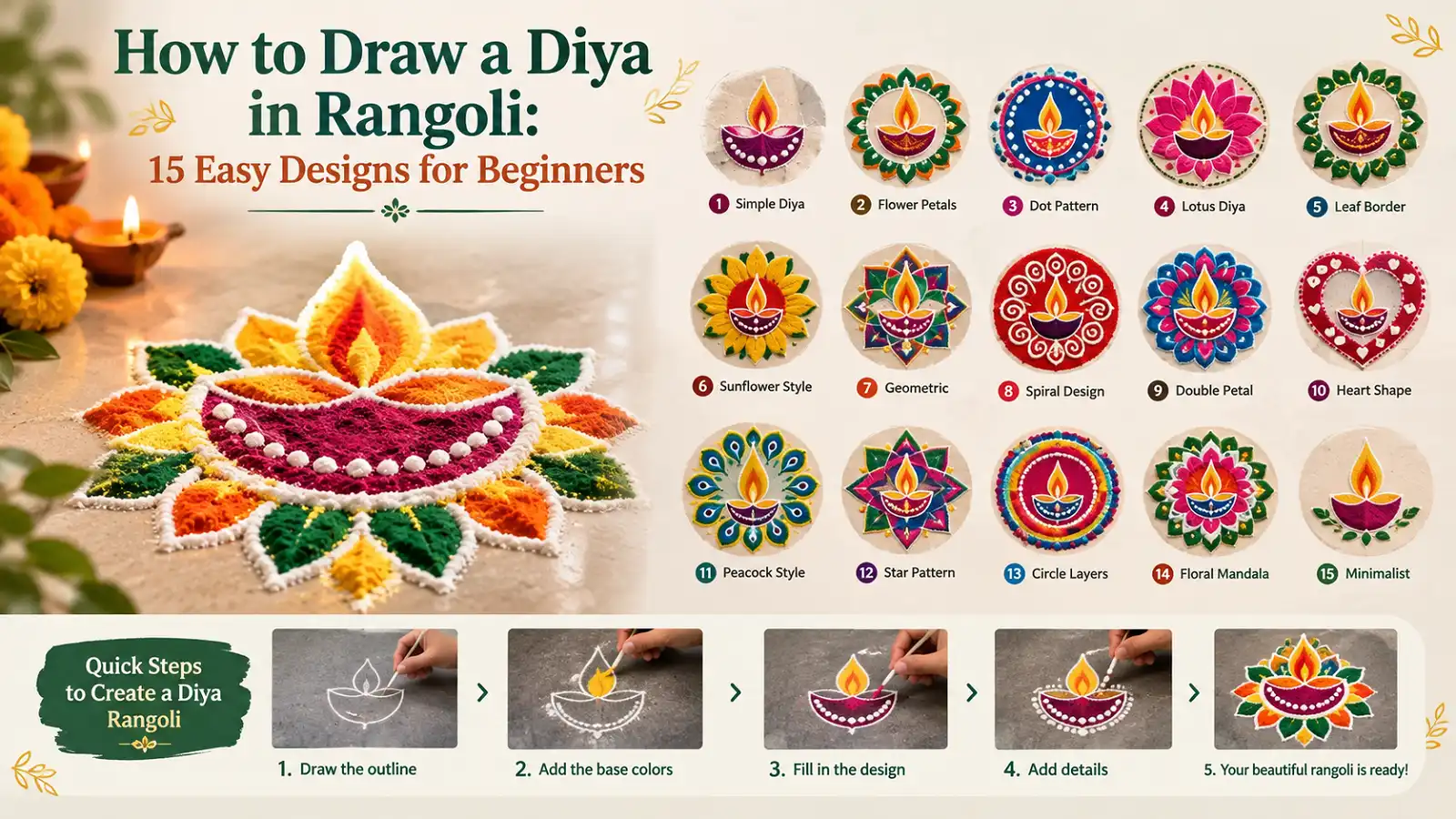 15 easy diya rangoli designs for beginners