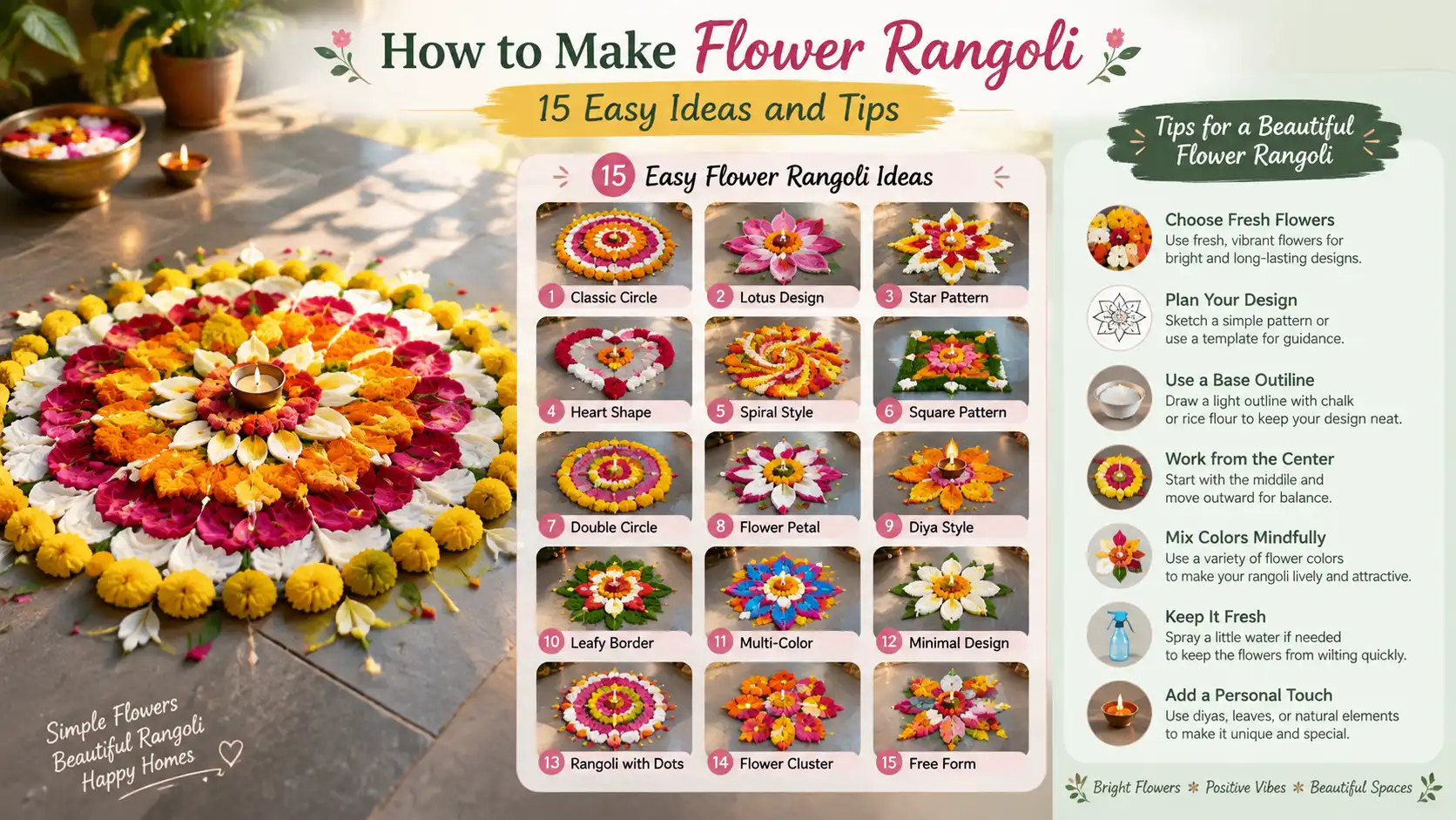 Easy flower rangoli design