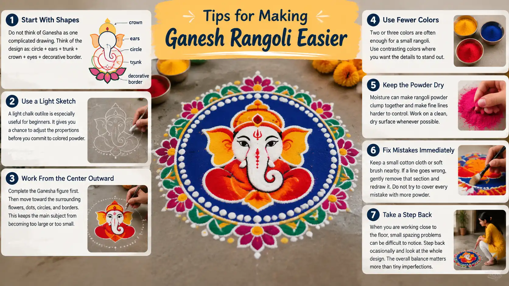 Easy Ganesh rangoli design tips