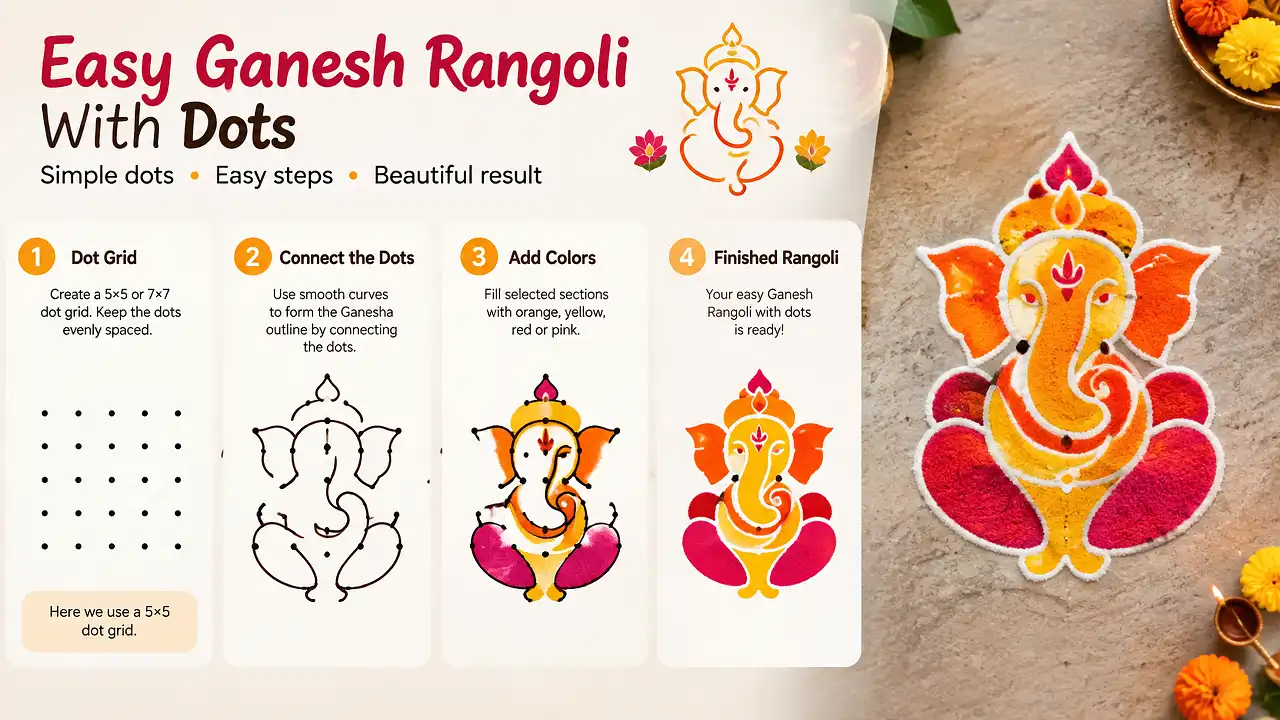 Easy Ganesh rangoli with dots