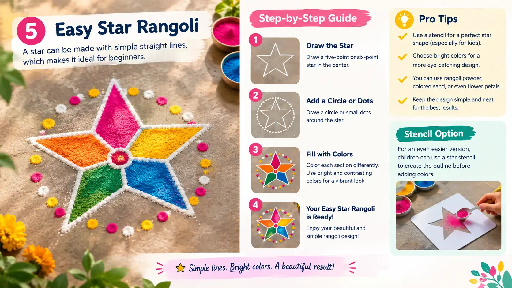Easy star rangoli design