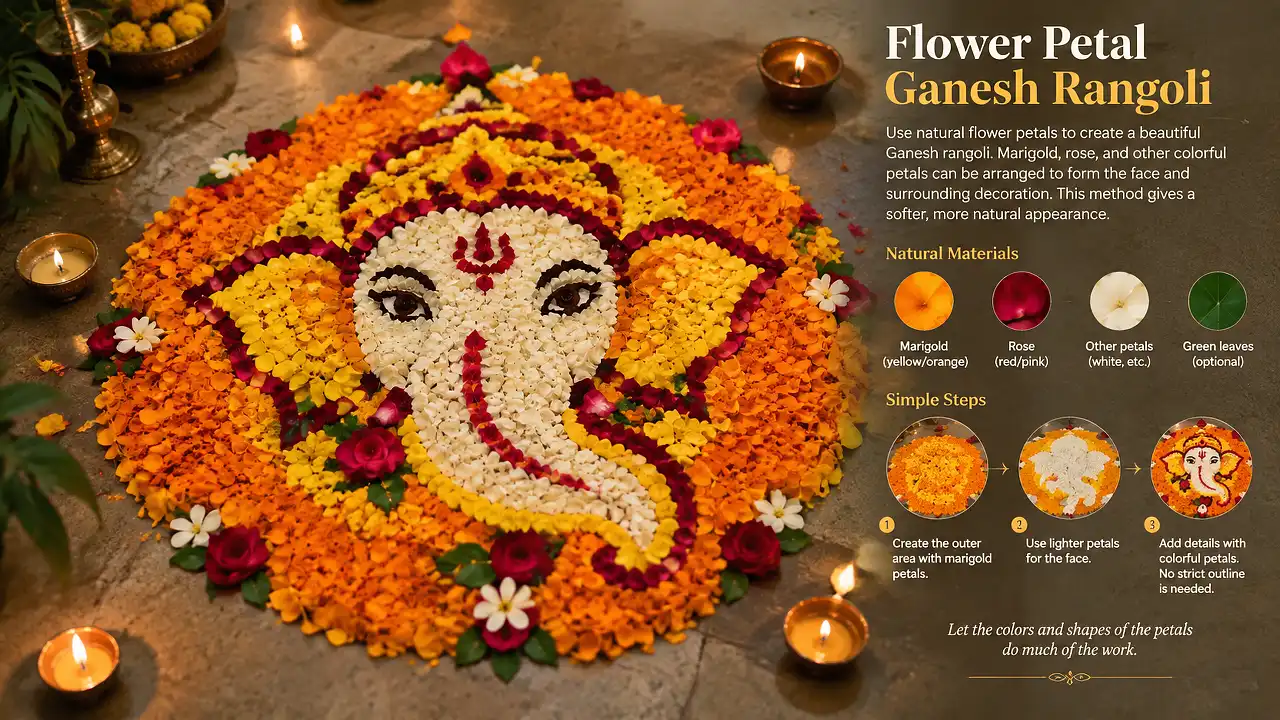 Flower petal Ganesh rangoli design