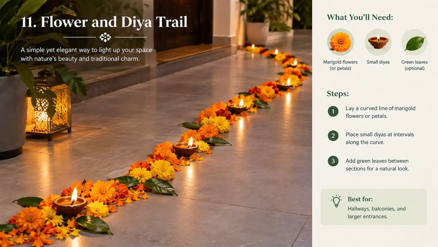 Flower and diya trail