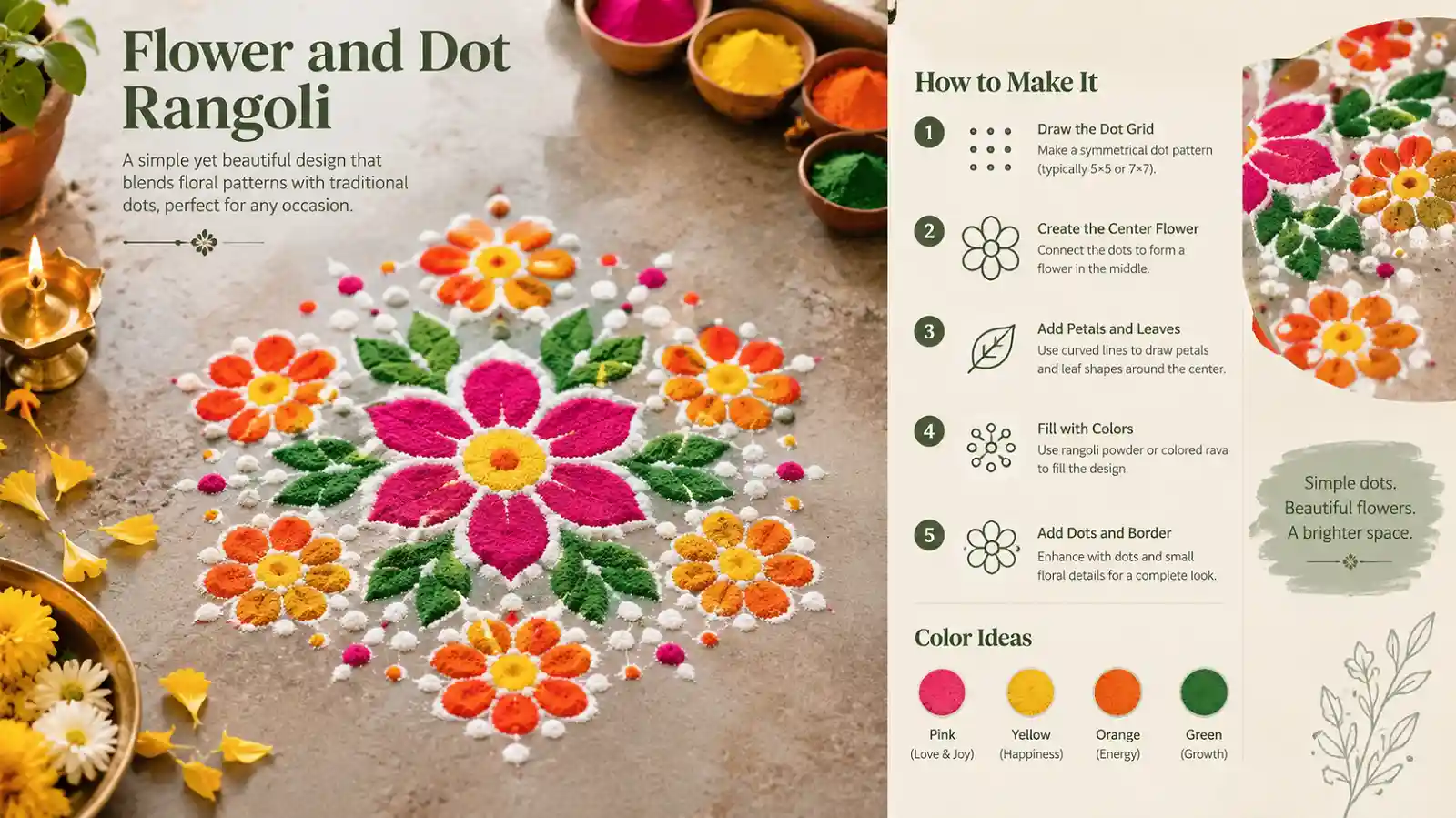 Colorful flower and dot rangoli design