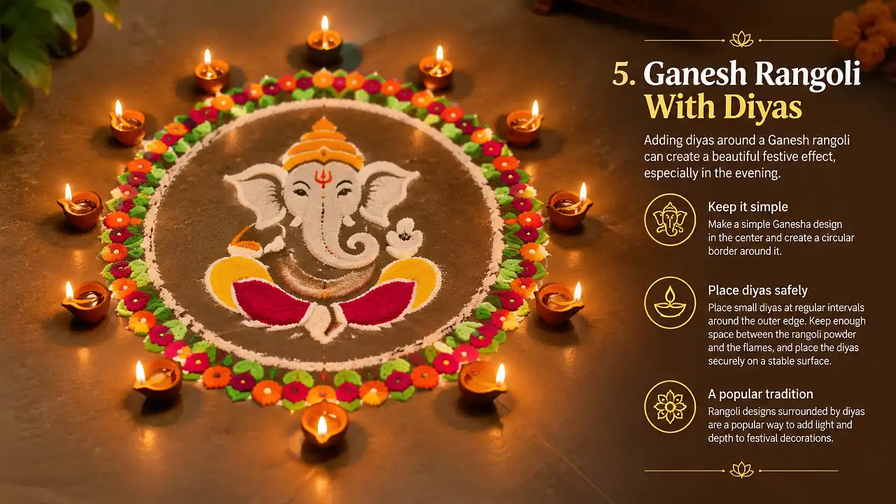 Ganesh rangoli with diyas