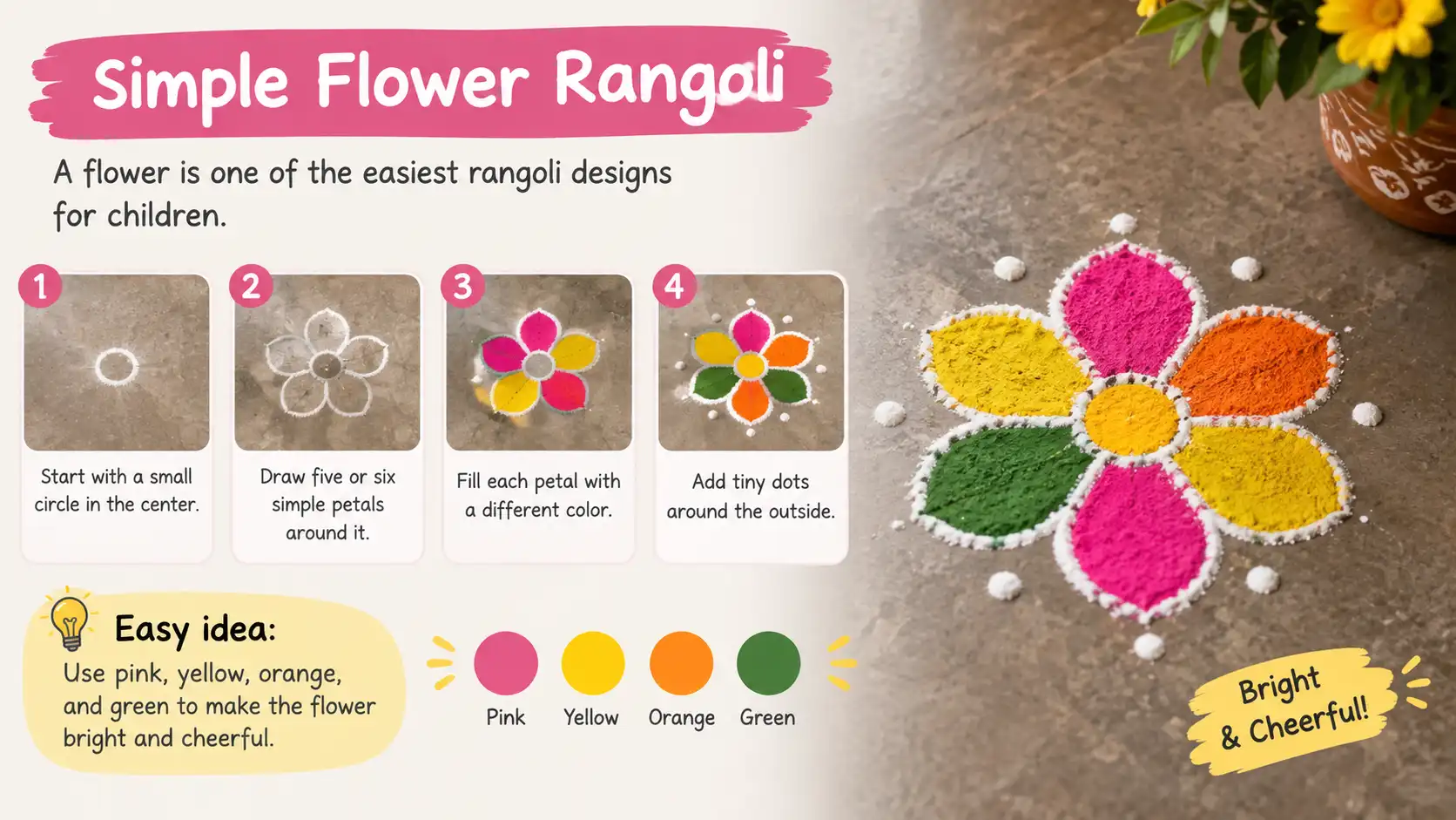Colorful six-petal flower rangoli