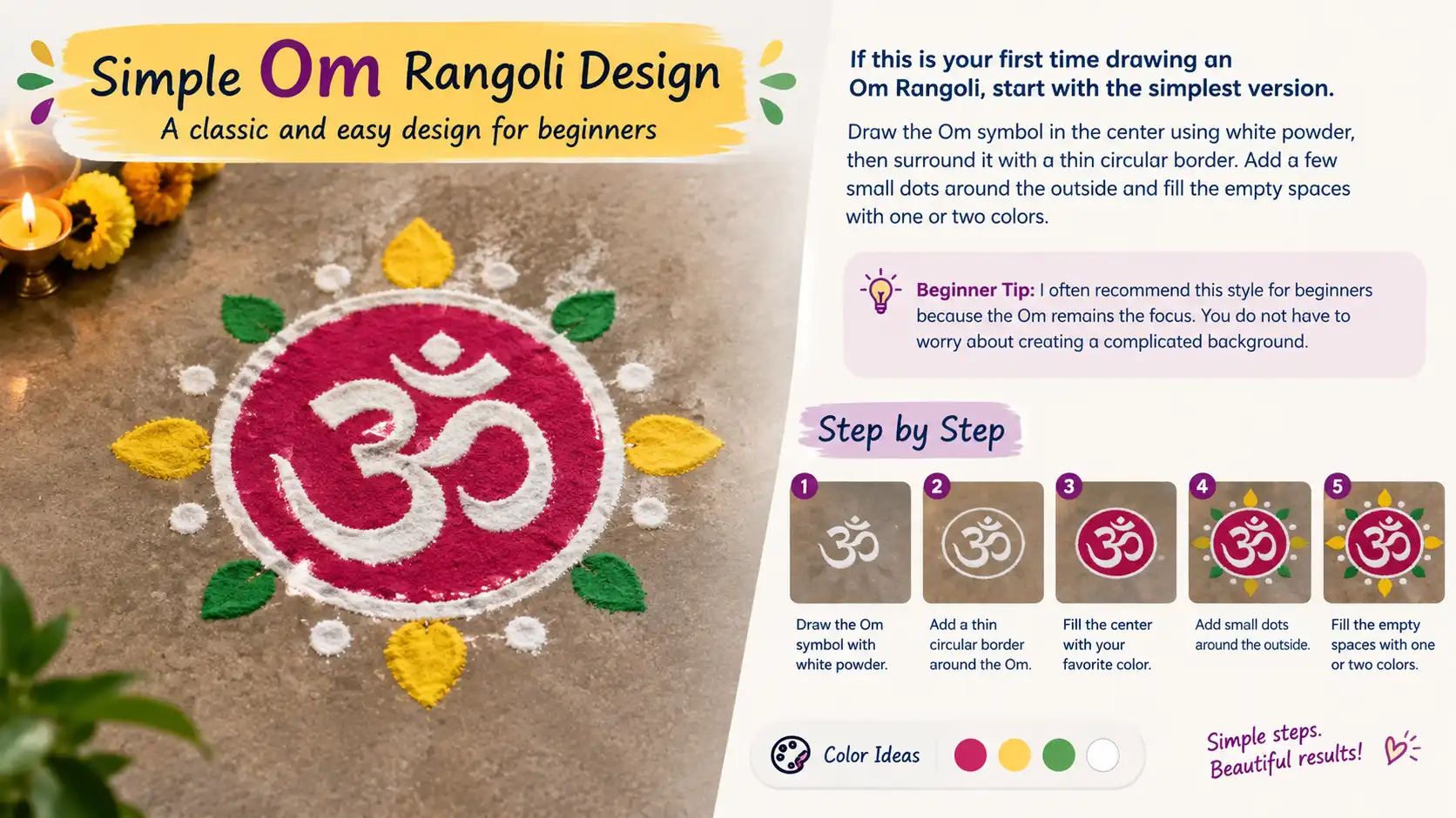 Simple Om rangoli with colorful circular border