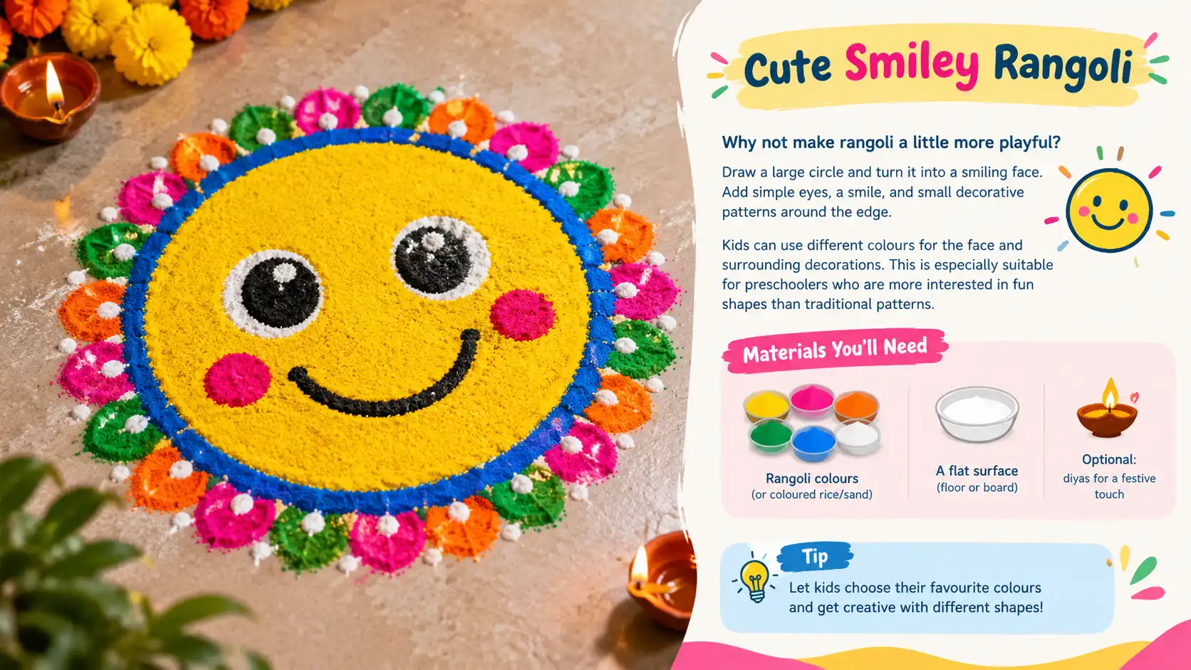 Cute smiley rangoli design