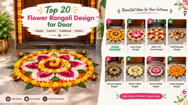 Beautiful flower rangoli design for door with colorful petals
