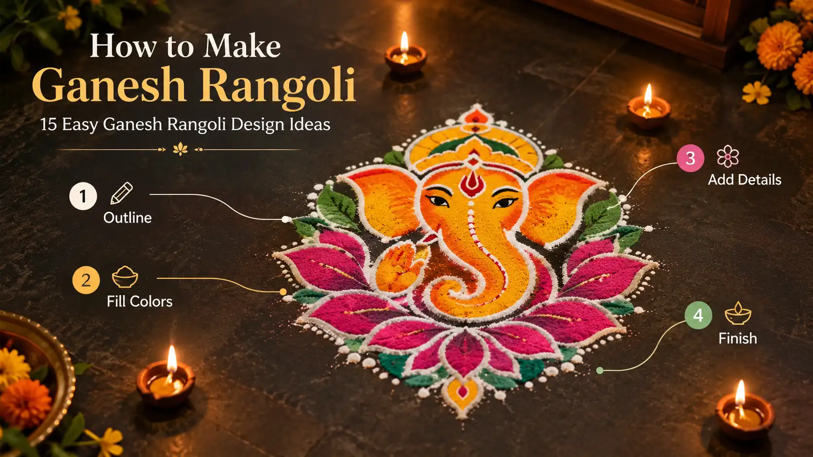 Ganesh rangoli with easy step-by-step guide