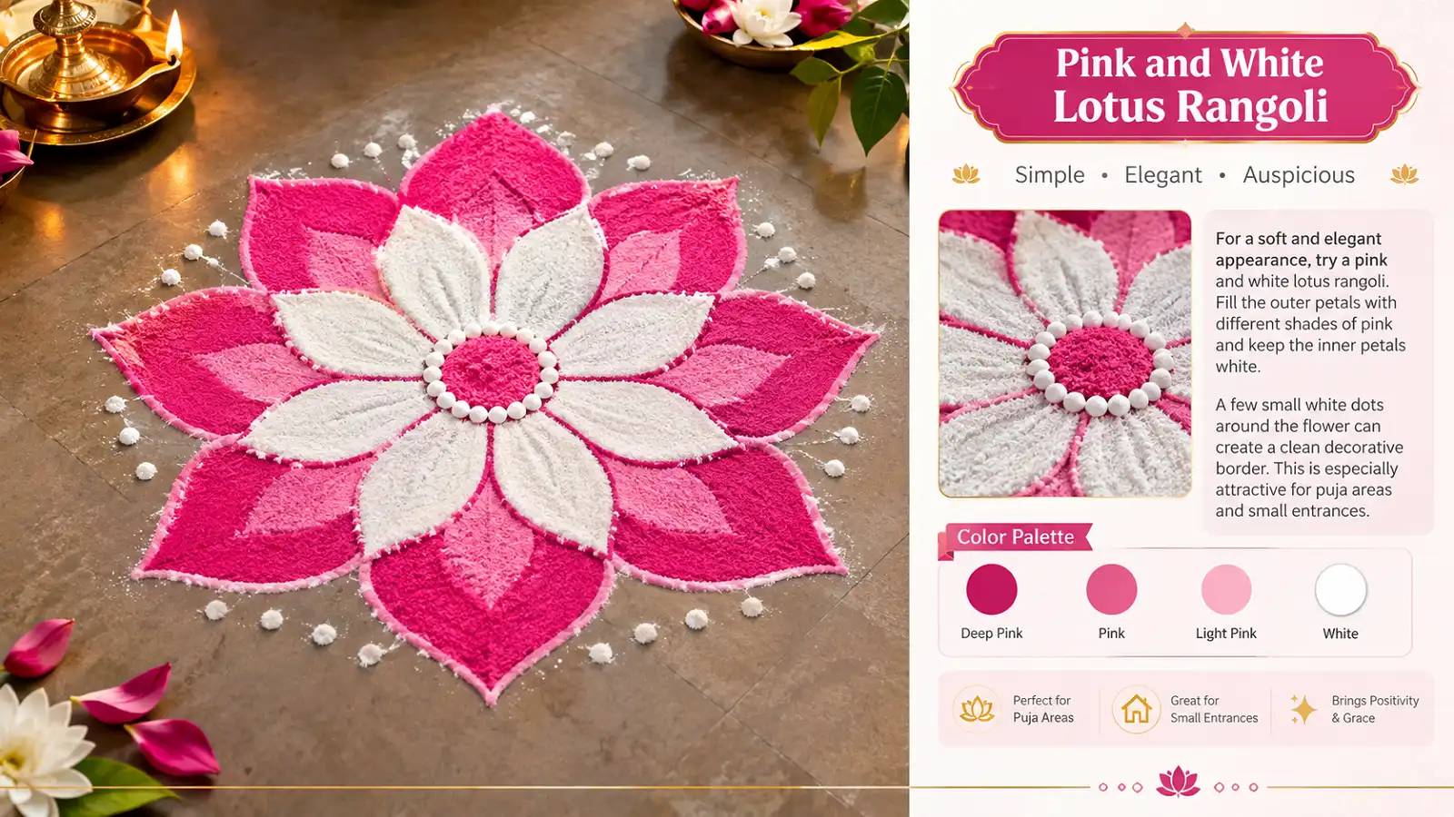 Pink and white lotus rangoli design